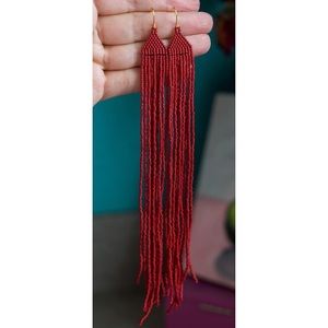 Long beaded earrings, red wine, maroon, miyuki seed beads